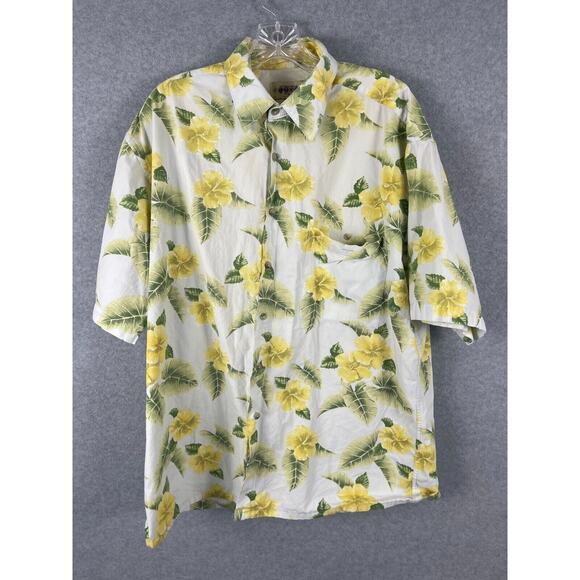 Campia Moda‎ Hawaiian Shirt Men's Size Large White Floral Patter Short Sleeve - Picture 1 of 6